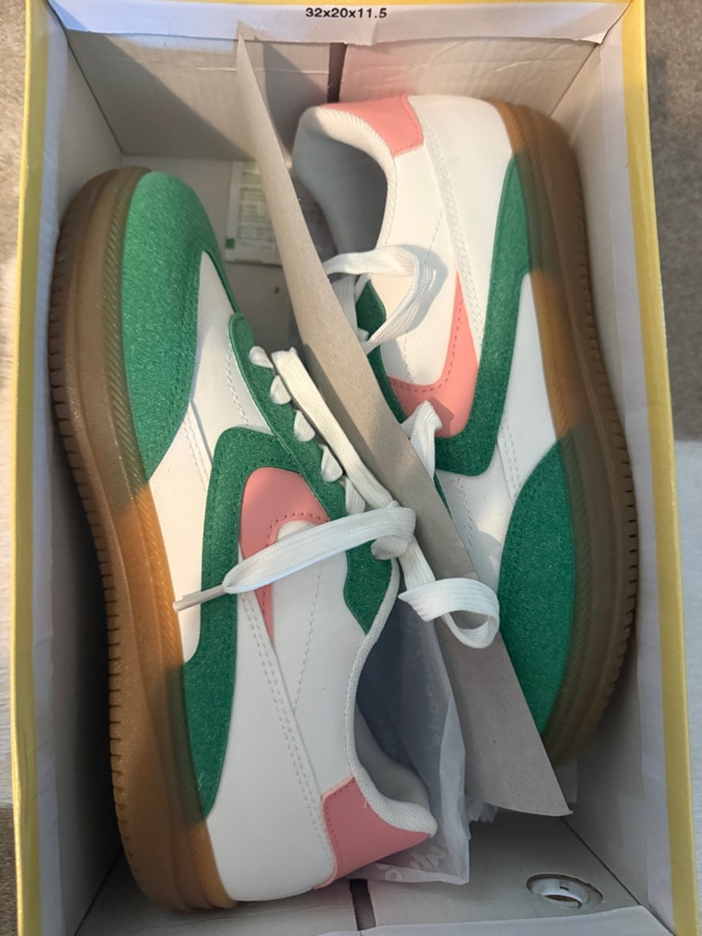 Womens White, Green & Pink Low-Top Sneakers. NIB.